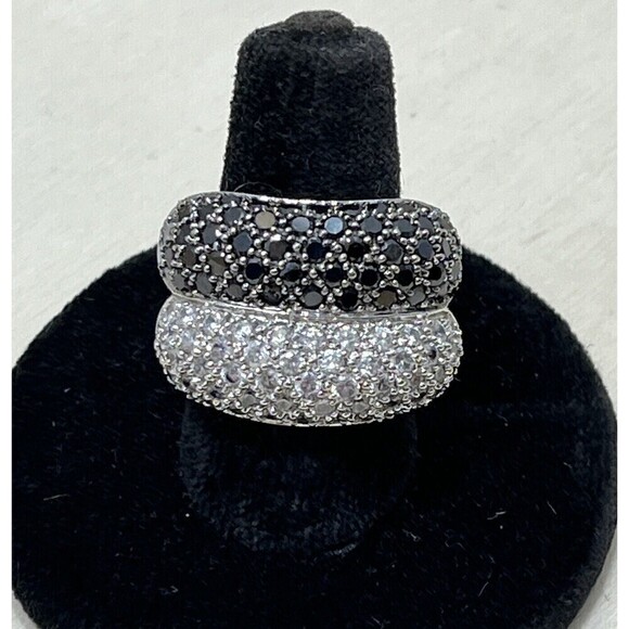 925 STERLING SILVER PAVÉ SET CZ DOUBLE BAND RING, SIZE 6.25 - Regency Mob Wife - Picture 6 of 13